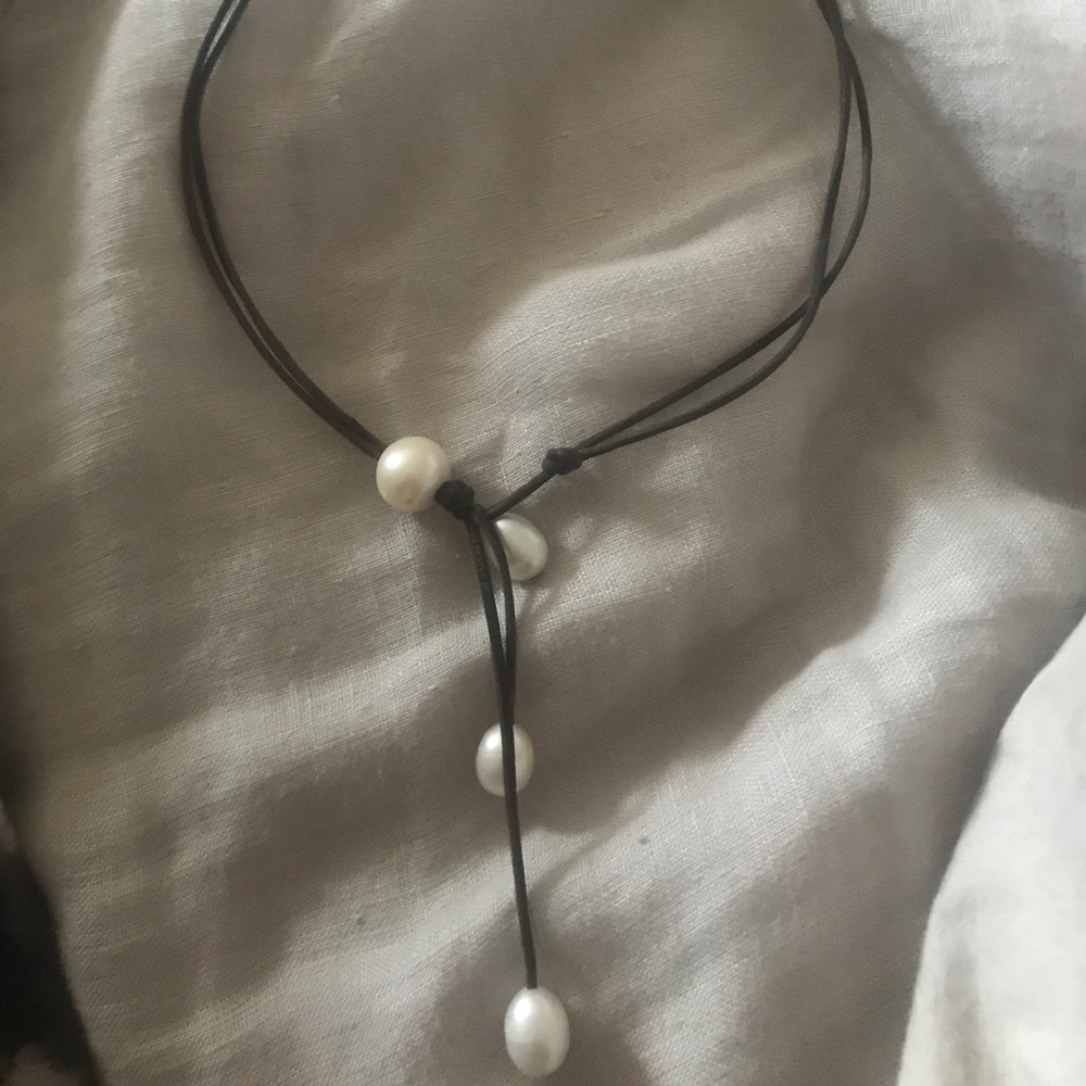 2 Wendy mignot genuine leather & pearl necklaces